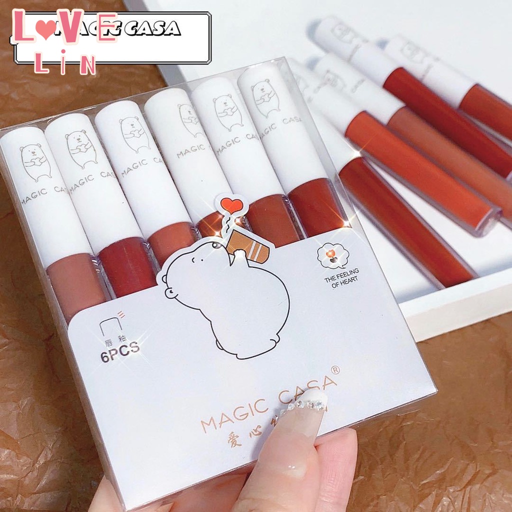 [Hàng mới về] Set 6 thỏi son kem lì nhung mịn thích hợp cho các bữa tiệc