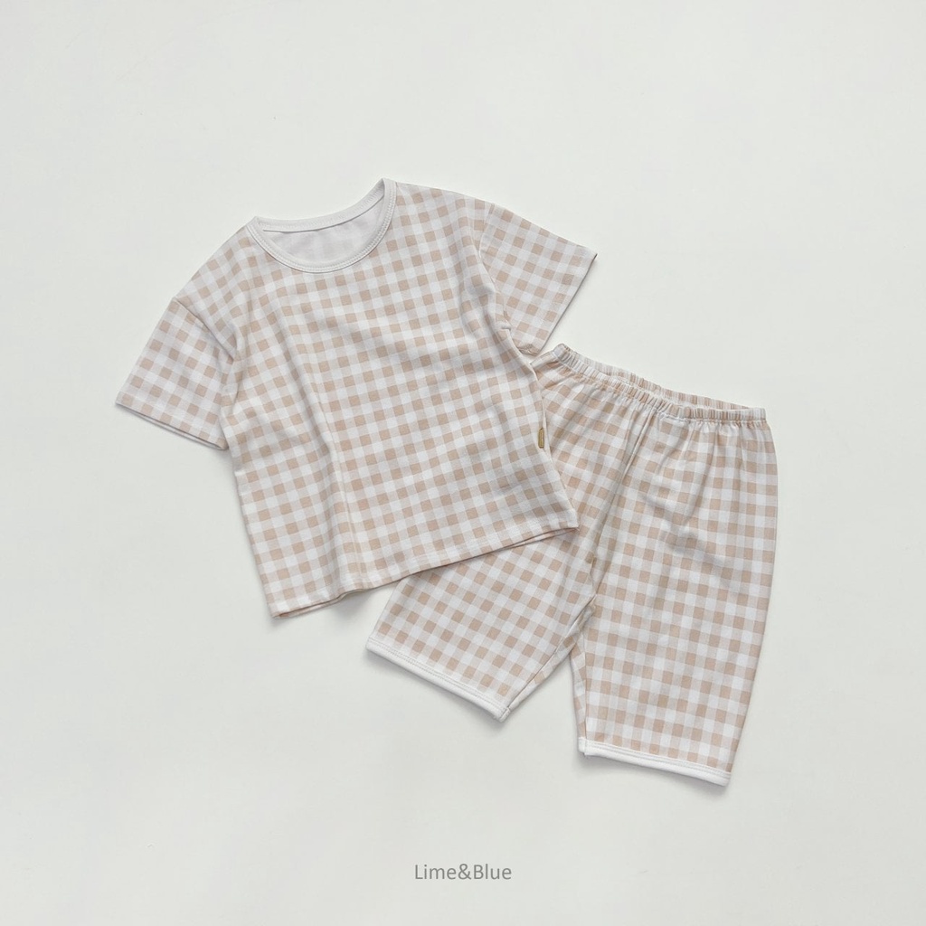 Lime&Blue Bộ đồ kẻ Check Check cho bé trai , bé gái