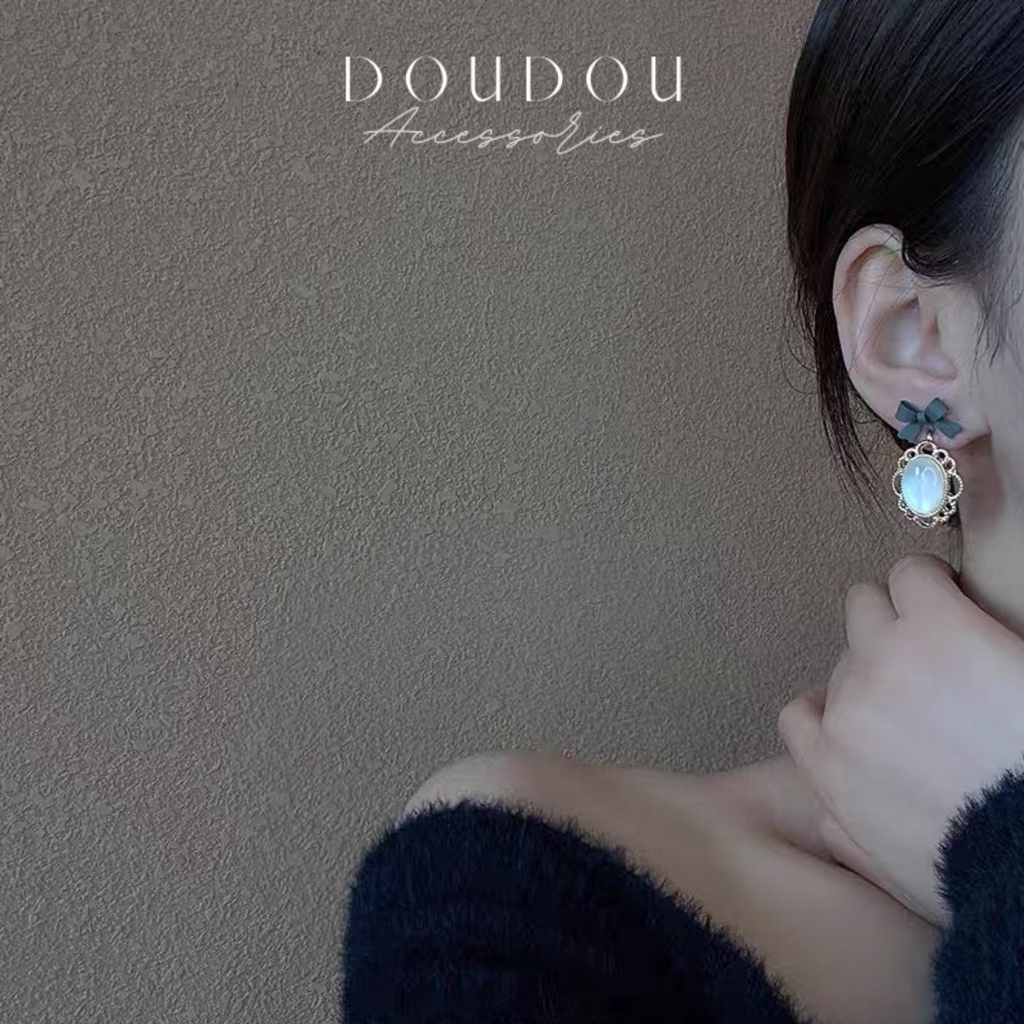 Bông tai ngọc trai nhân tạo Doudou Khuyên hoa tai nữ dài phong cách Hàn Quốc chuôi bạc 925 thanh lịch thời trang EH031