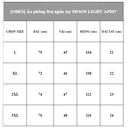 [OBES] Áo phông đen ngắn tay MOON LIGHT AP007