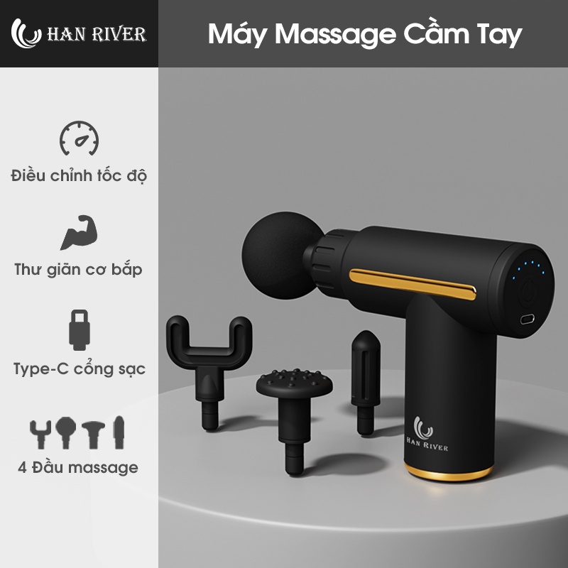 Máy massage cầm tay 4 đầu 6 chế độ HAN RIVER hỗ trợ giảm nhức mỏi vai gáy, đau giãn cơ - Hàng chính hãng [Vận chuyển từ Hồ Chí Minh]