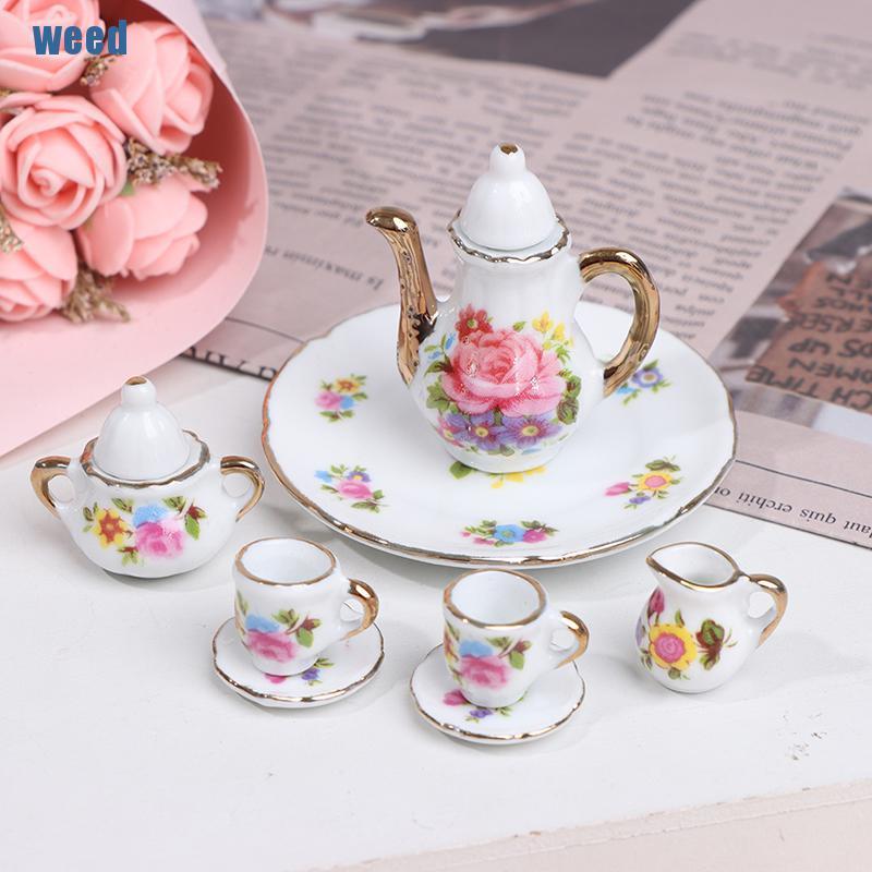 Set 8 Ấm Trà Mini Bằng Sứ In Họa Tiết Hoa Trang Trí Nhà Búp Bê