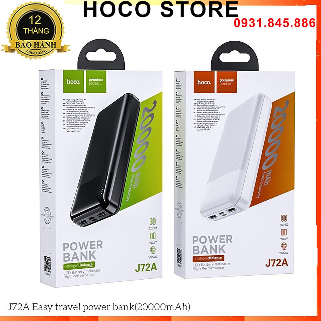 ✅Mẫu Mới✅Pin Sạc Dự Phòng 2 Cổng Sạc Nhanh 2A Hoco J72A J72 dung lượng 10000mah 20000mAh Chính Hãng