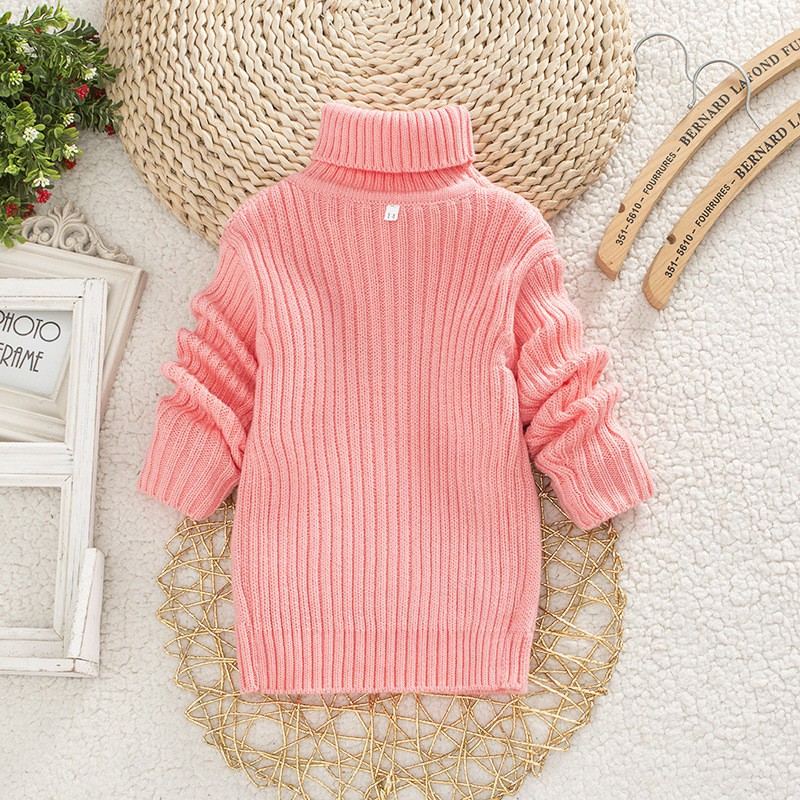 Áo sweater dệt kim cổ cao màu trơn thời trang mùa đông cho bé trai và gái