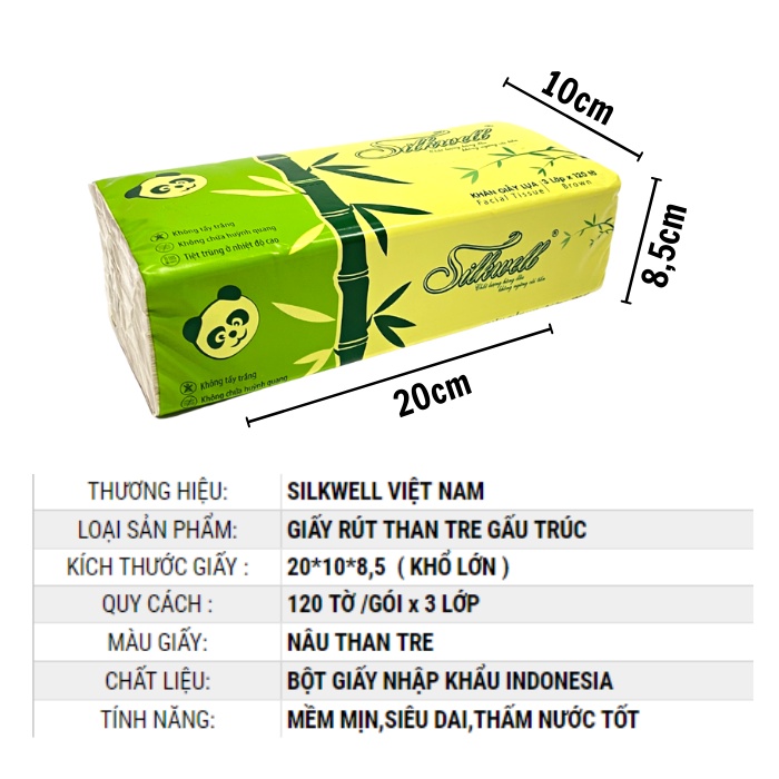 Thùng 9 gói giấy ăn gấu trúc khổ Lớn Silkwell 3 lớp than tre chính hãng