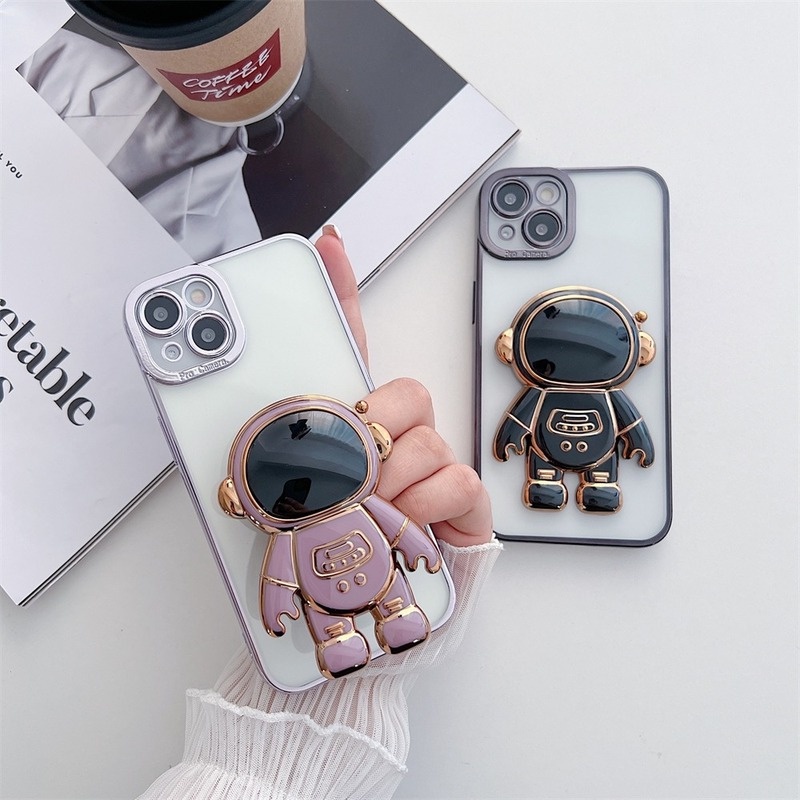 Ốp Điện Thoại Trong Suốt In Hình Phi Hành Gia Có Giá Đỡ Cho iPhone 11 12 13 Pro Max Mini XR X XS 6 7 8 Plus SE 2