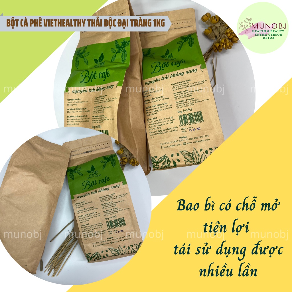Cà phê thải độc VIETHEALTHY nguyên trái không rang túi 1kg Gerson Enema thụt tháo đại tràng detox cơ thể giảm cân đẹp da