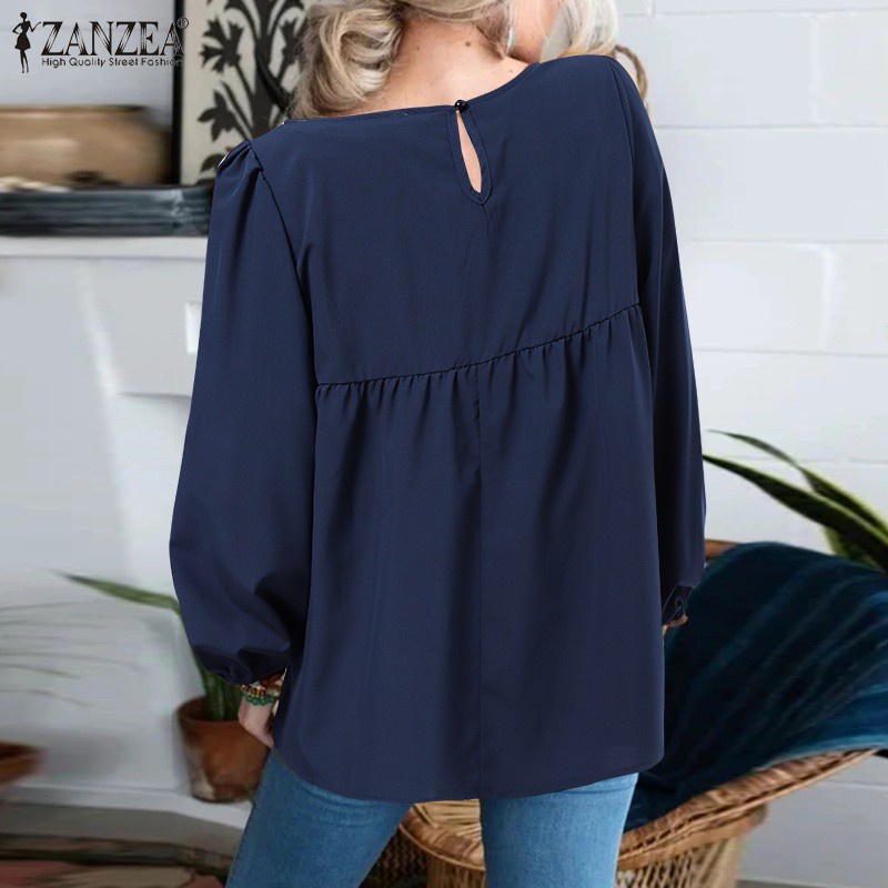 Áo kiểu Zanzea tay dài cổ tròn thêu hoa thời trang giản dị cho nữ