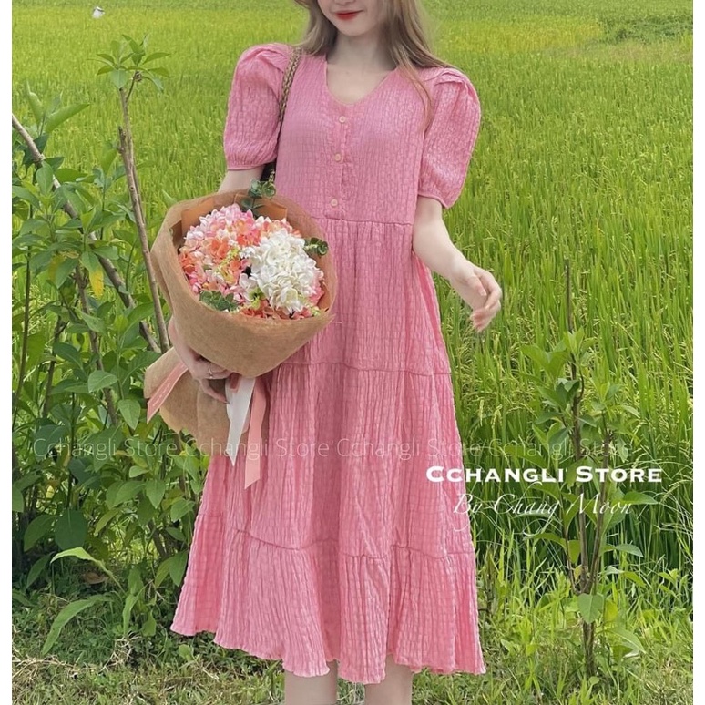 VÁY/ĐẦM BABYDOLL THUN XỐP NHĂN TAY NGẮN BO DÁNG DÀI TẦNG HOT