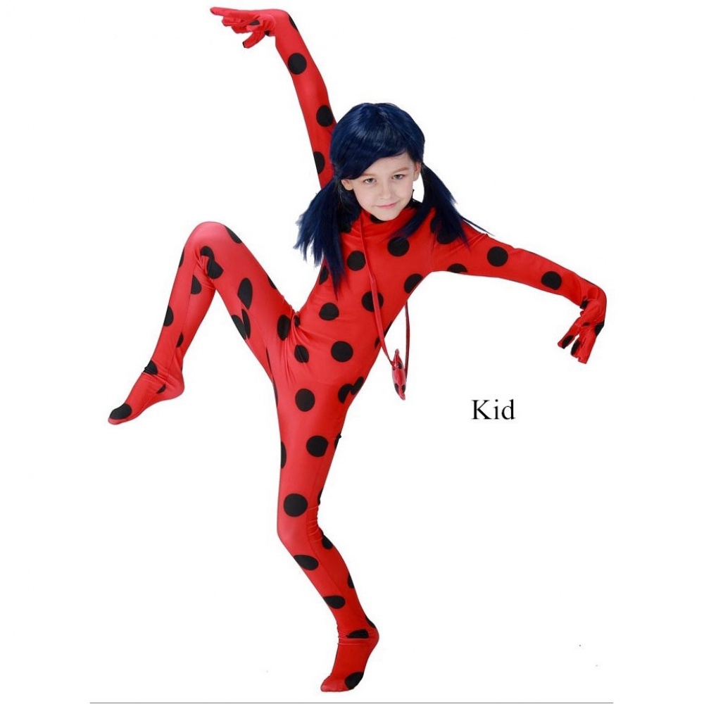 Bộ Áo Liền Quần Chấm Bi Đỏ Kèm Túi Mắt Mèo Đen Hóa Trang Halloween Cho Bé Gái