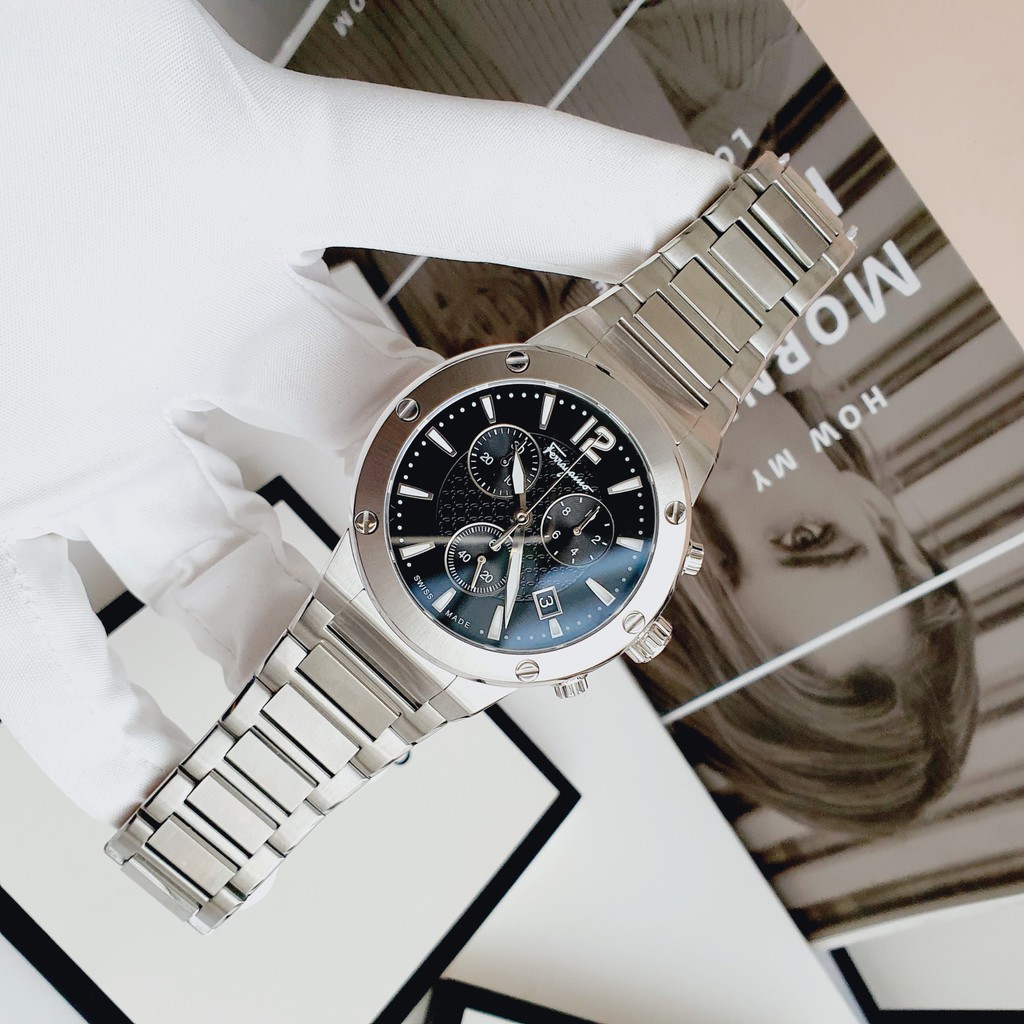 Đồng Hồ Nam FER.RAGAMO f80 cực kỳ menly cho các soái ca, về thêm dây thép bạc mặt đen sport dáng thể thao siêu hot hit