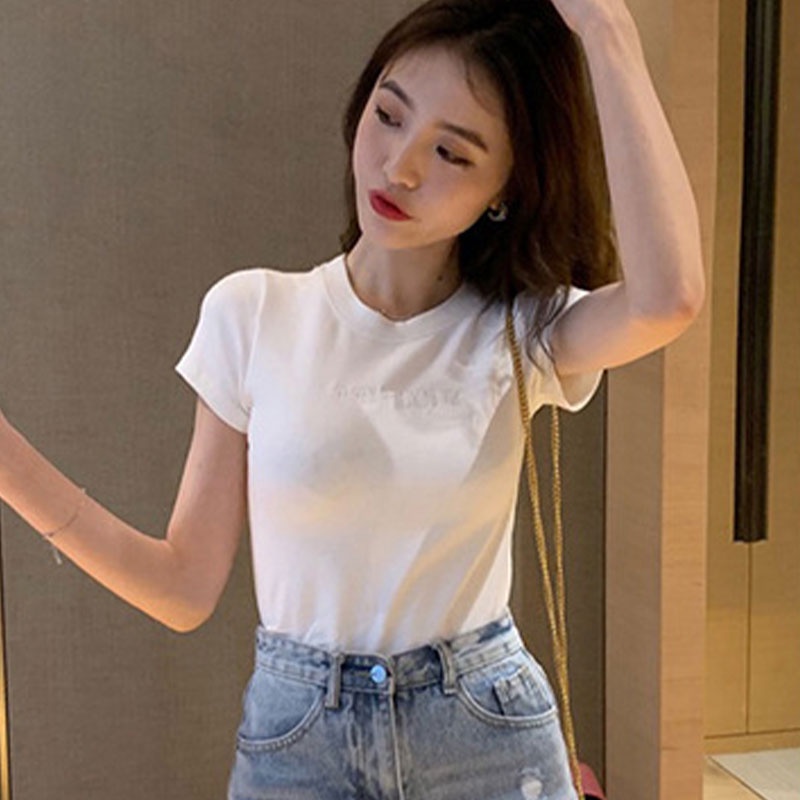 Áo thun ôm YEYA thêu chữ đơn giản thời trang cho nữ