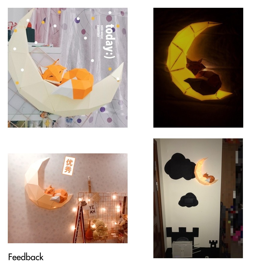 🦊Mô hình 3d DIY hình cáo nằm cung trăng trang trí