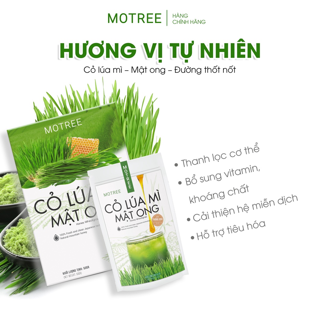 [CHÍNH HÃNG] Bột Cỏ Lúa Mì Mật Ong Motree, 50gr Detox, Giảm Cân Hiệu Quả, Cải Thiện Mụn, Da Đẹp Mịn Màng