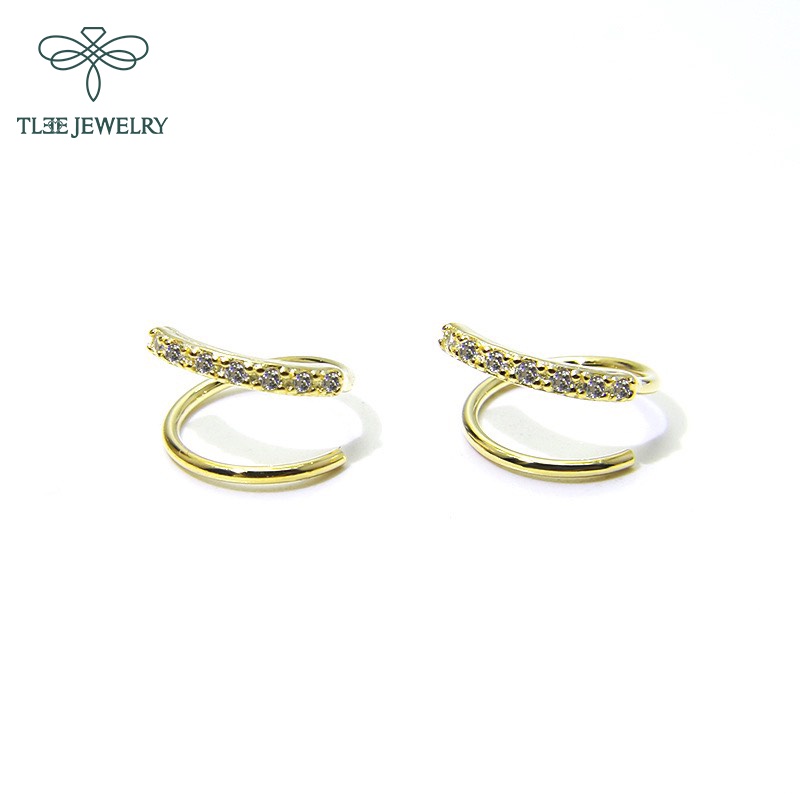 Khuyên tai bạc nữ TLEE xoắn vòng nhẹ nạm đá cao cấp TleeJewelry B0193