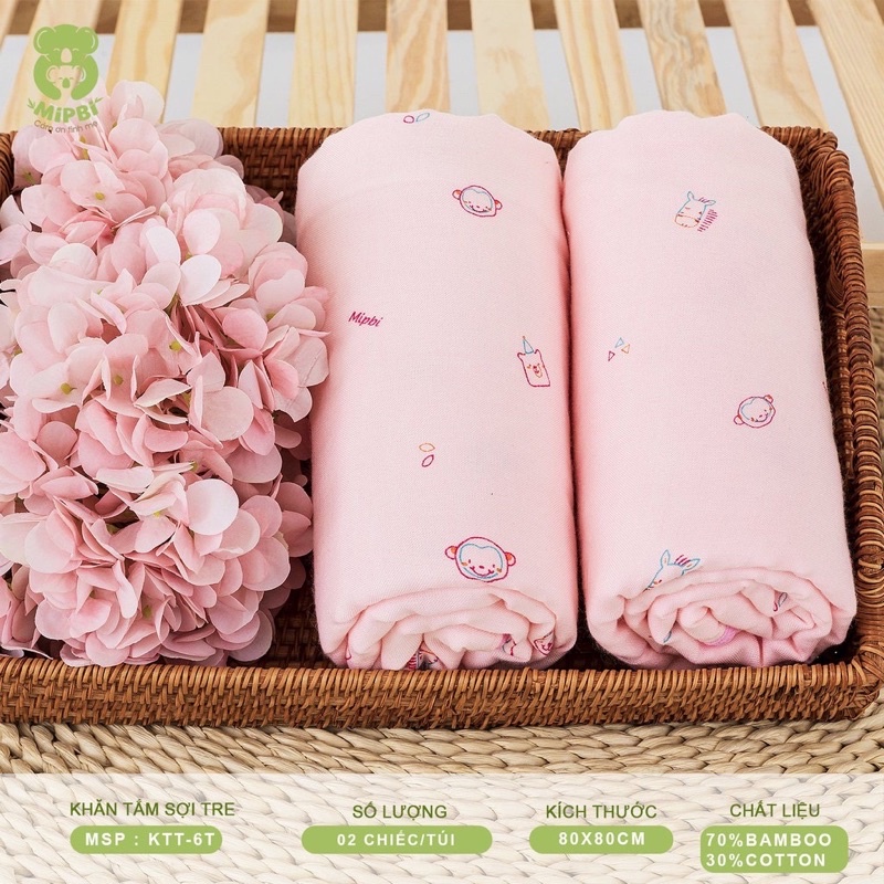Set 2 Khăn Tắm Trẻ Em Cao Cấp 6 Lớp Mipbi 80x80cm KTT6T