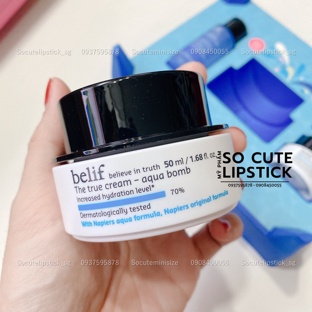 Set Dưỡng Da belif Aqua Bomb Poolside Hydration Set - Kem The True Cream Aqua Bomb Fullsize 50ml