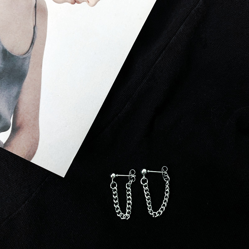 Khuyên tai chuỗi dây xích bằng thép không gỉ phong cách hip hop thời trang cho nữ
