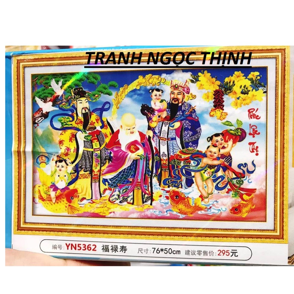 Tranh đính đá cao cấp Phúc Lộc Thọ- YN5362- Kích thước 76x50cm--Kho Tranh Đồng Nai