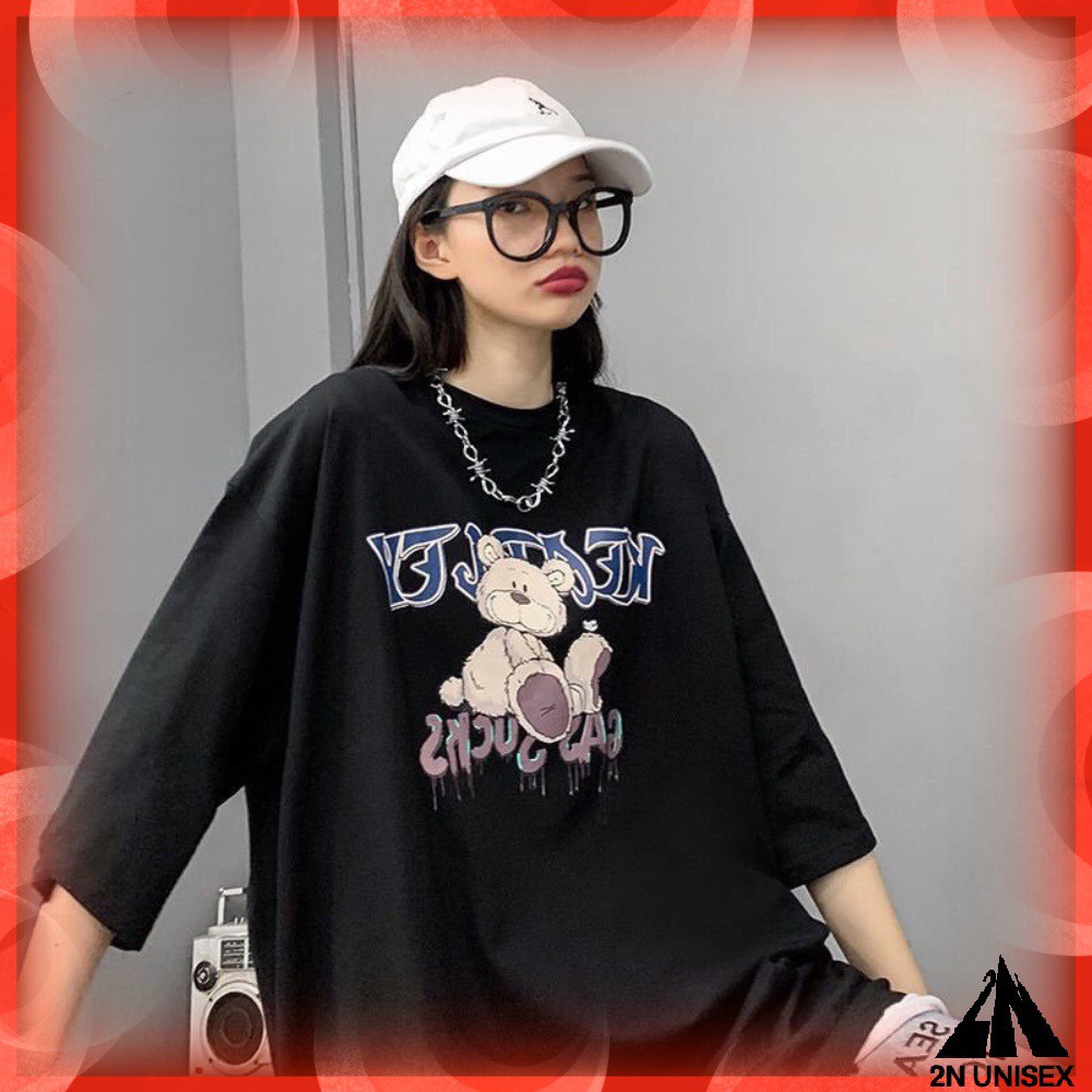 Áo thun tay lỡ form rộng - phông nam nữ cotton oversize - T shirt gấu Teddy - 2N Unisex