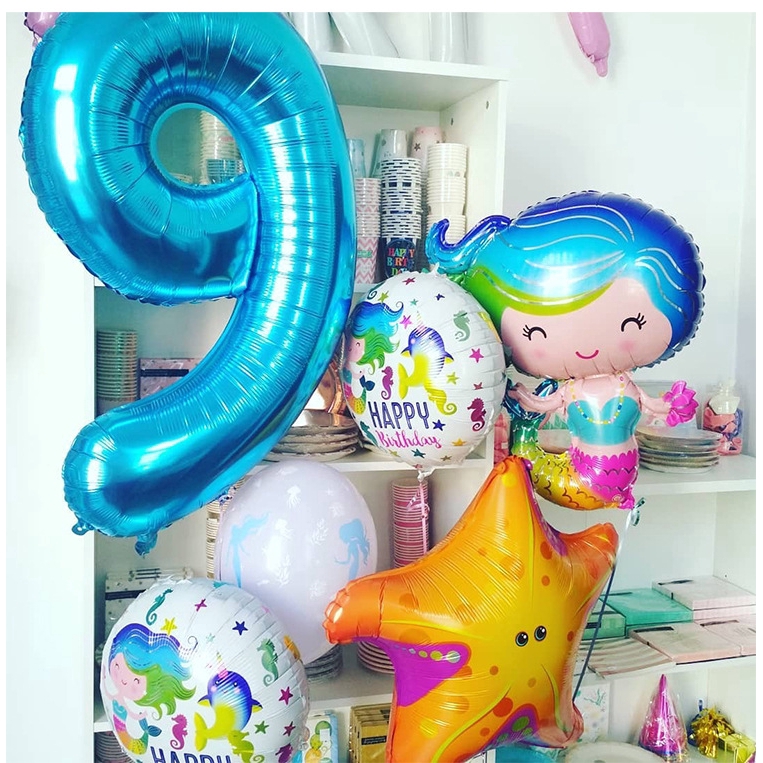 Túi 5 bóng bay lá nhôm hình nàng tiên cá độc đáo trang trí tiệc sinh nhật cho bé