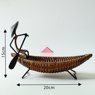 Thuyền mây trang trí lễ Tết decor cắm hoa để bàn độc đáo