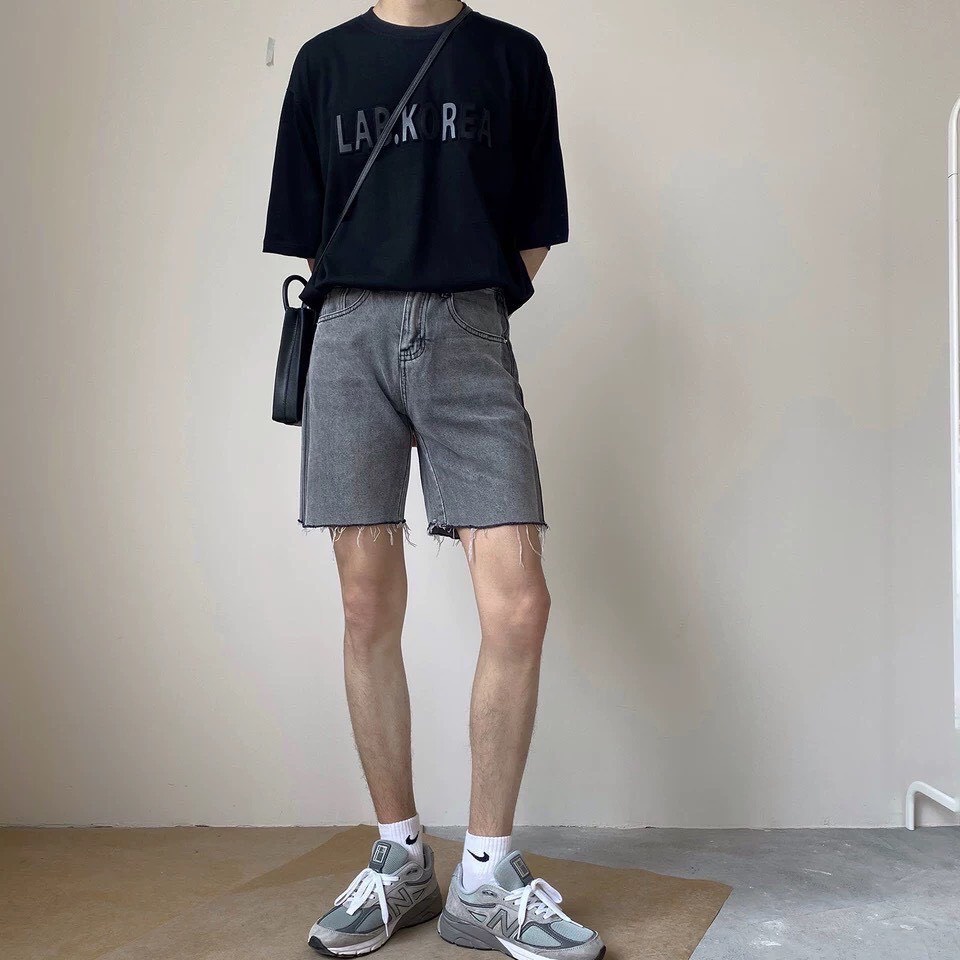 Quần short jean nam unisex Viền Đậm