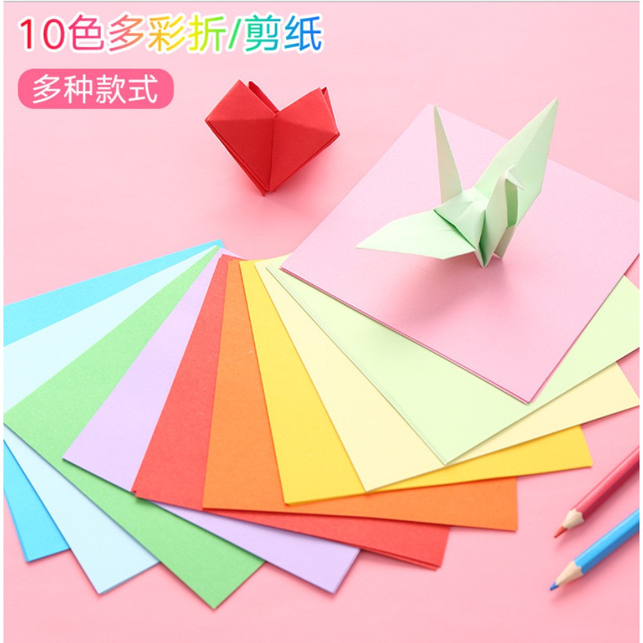 Tệp 100 Tờ Giấy Thủ Công Học Sinh - Giấy Gấp Origami, Gấp Hạc Hoa ( 10 màu tổng 100 tờ) Nhiều Kích Thước Duashop