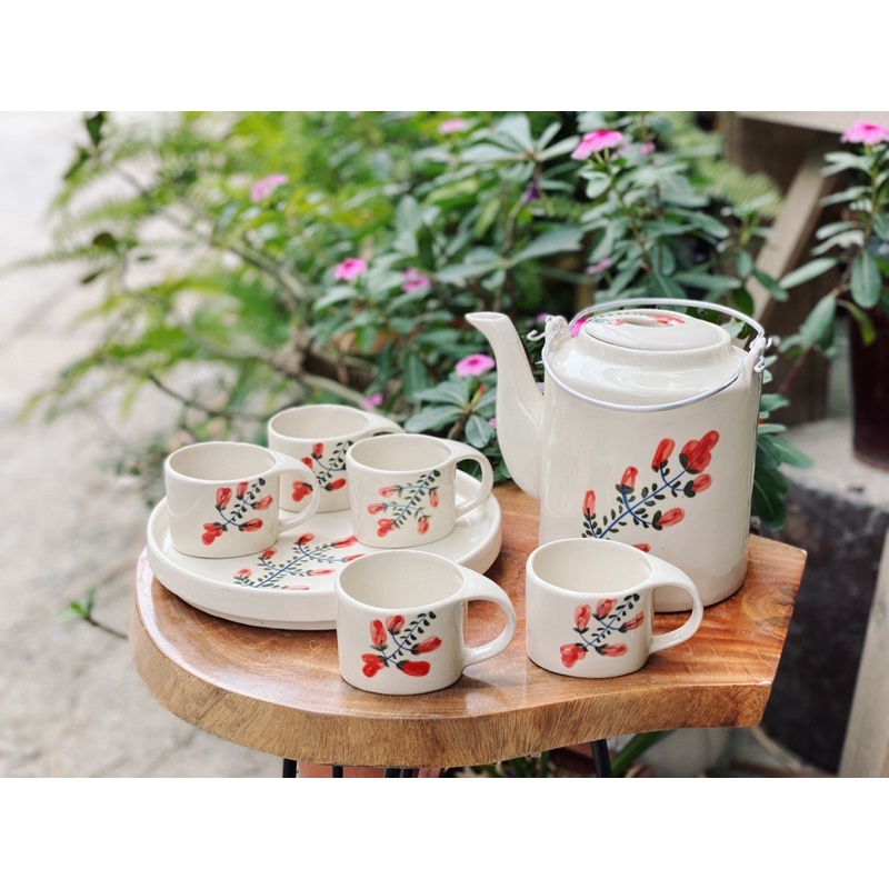 Ấm Chén Sứ Uống Nước Bộ Tích 1500ml Uống Trà Hoạ Tiết Vẽ Tay Bát Tràng Nhiều Mẫu
