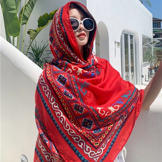 Khăn choàng đi biển vintage, khăn đi biển thổ cẩm cao cấp 2021