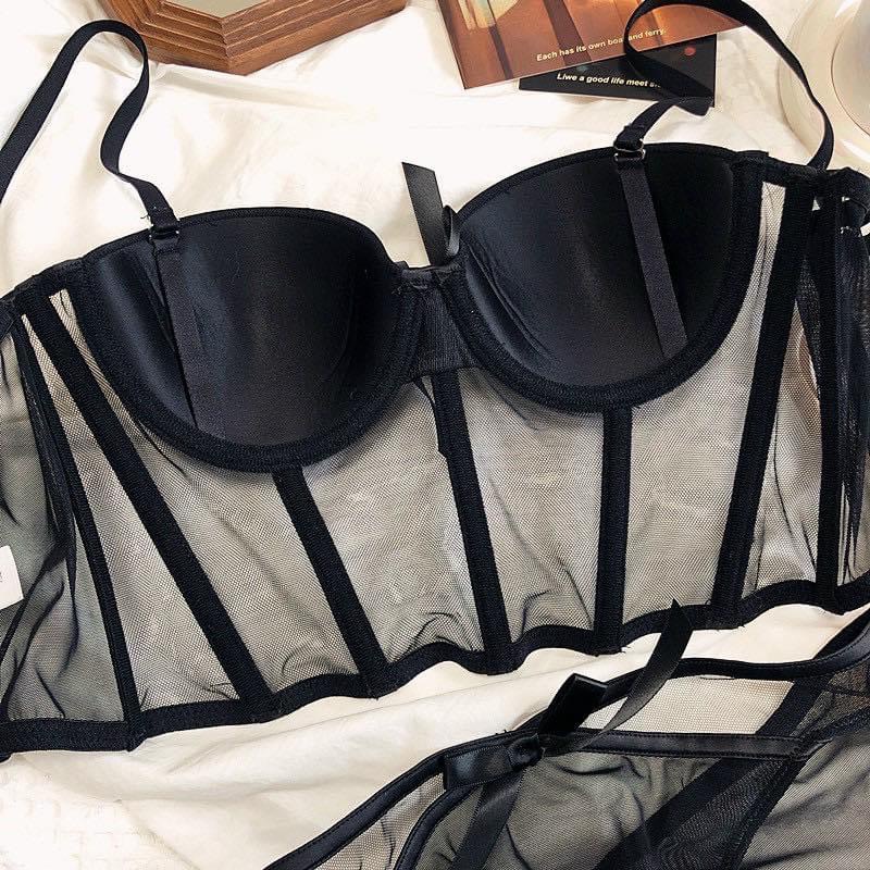 Bộ Đồ Lót Nữ Corset Phối Lưới - Set Nội Y Ren Crotop Có Gọng Nâng Ngực Gợi Cảm - Mã 0510 | BigBuy360 - bigbuy360.vn