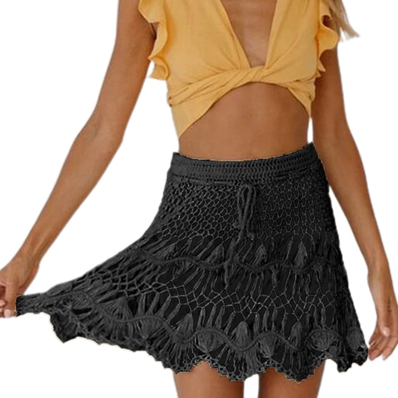 Brroa Chân Váy Chữ A Dệt Kim Lưng Thun Phối Dây Rút Mặc Ngoài Bikini Đi Biển Cho Nữ