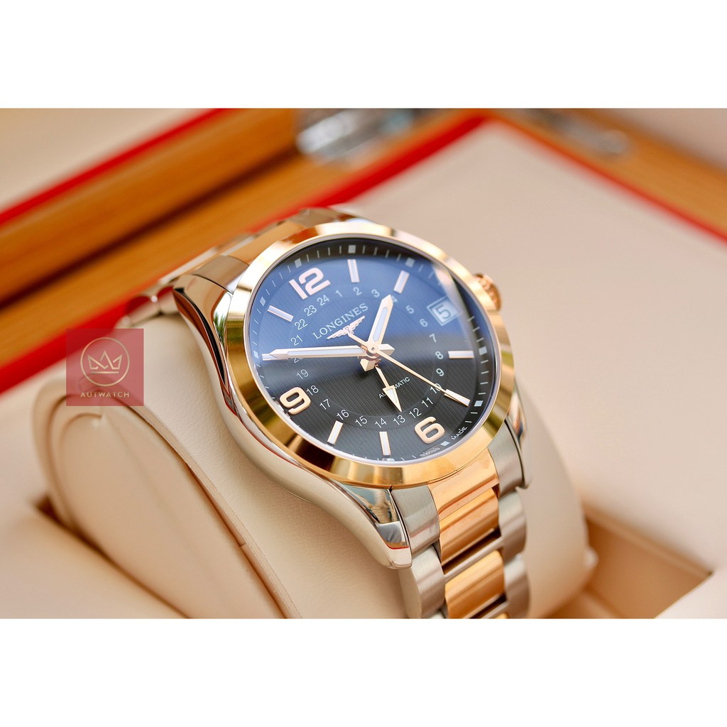 Đông hồ nam Longines Conquest Classic GMT Black Demi 18K L27995567, 42mm. Siêu phẩm giờ thế giới