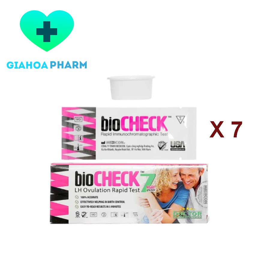 Hộp 7 que thử / Dụng cụ test phát hiện ngày rụng trứng Biocheck - Cho kết quả nhanh, chính xác, sinh con hiệu quả