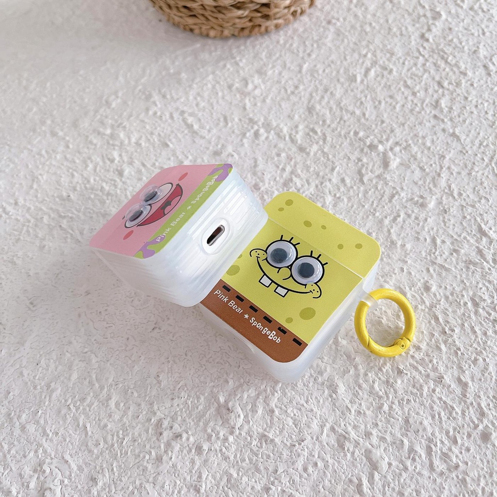 Vỏ Bảo Vệ Hộp Sạc Tai Nghe Bluetooth AirPods 1 2 pro 3 2021 gen3 Bằng Silicon Hình SpongeBob Mắt 3D Dễ Thương