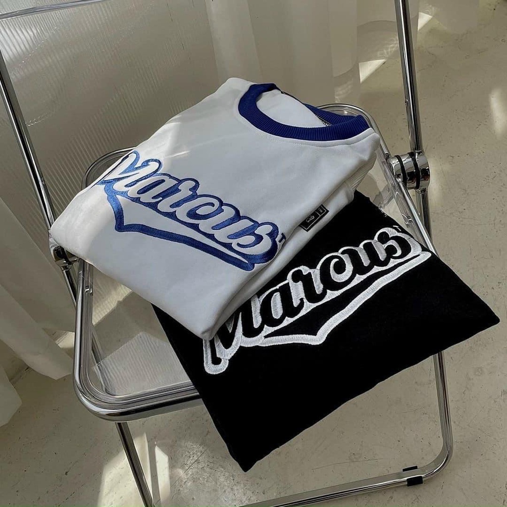 Áo sweater/Áo nỉ cổ tròn form rộng tay bồng unisex nam nữ in chữ MARCUS phối viền cổ độc đáo RÔ STORE SW27 | BigBuy360 - bigbuy360.vn