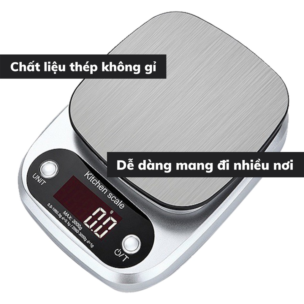 Cân tiểu ly điện tử làm bánh mini cân nhà bếp pha cà phê định lượng 0,1g - 3kg - 5kg -10kg tặng kèm pin AA