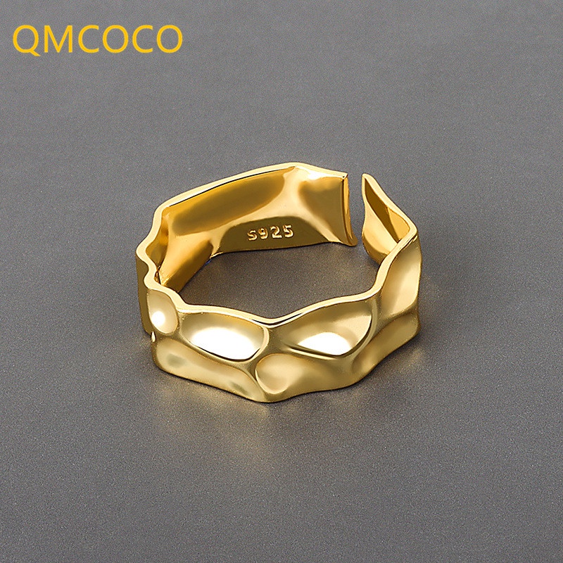 QMCOCO Màu vàng bạc mới Màu vàng không đều Kết cấu vòng cho phụ nữ Thời trang nam xu hướng đơn giản Vòng mở cho phụ nữ Quà tặng trang sức