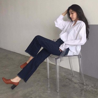 Áo sơ mi dáng rộng cổ V cho nữ