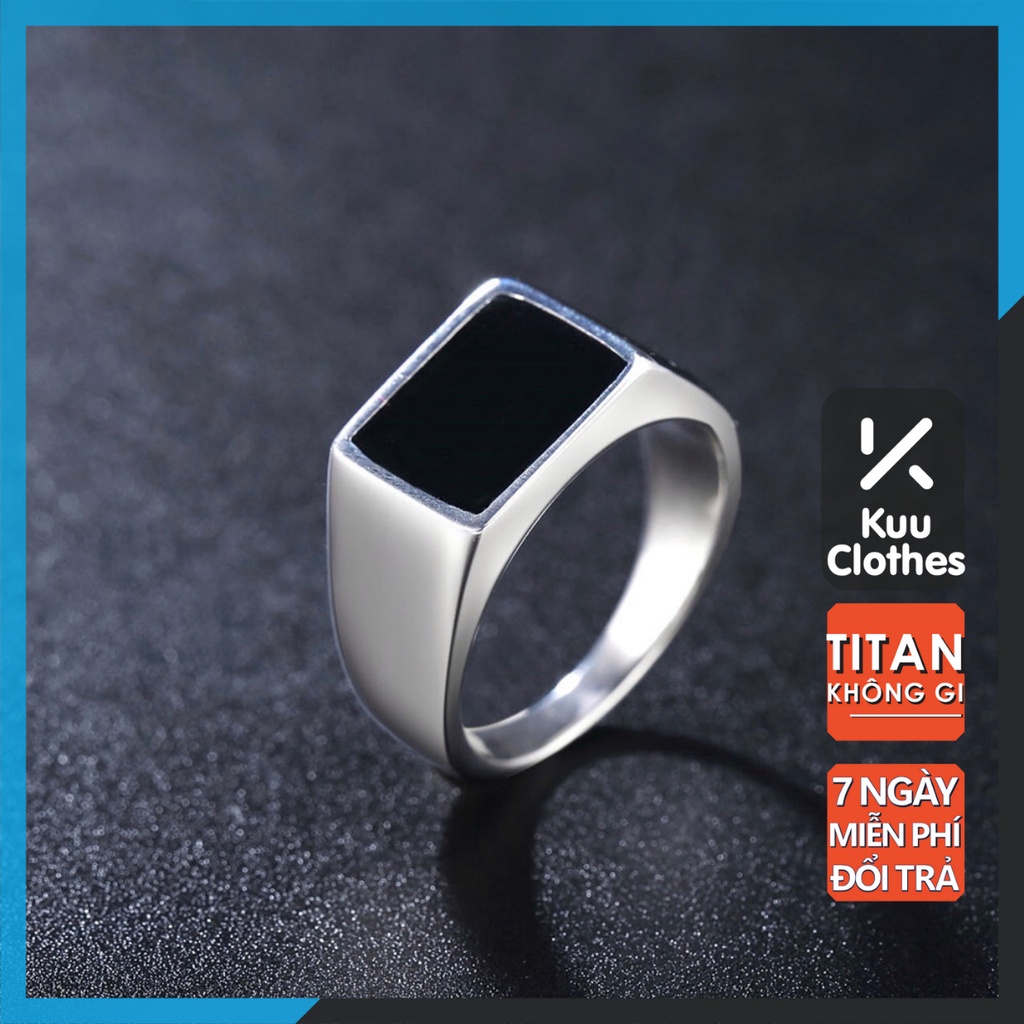 Nhẫn nam nữ tròn Unisex màu bạc Thời trang Kuu Clothes chất liệu Titan đẹp đơn giản - Black Rectangle