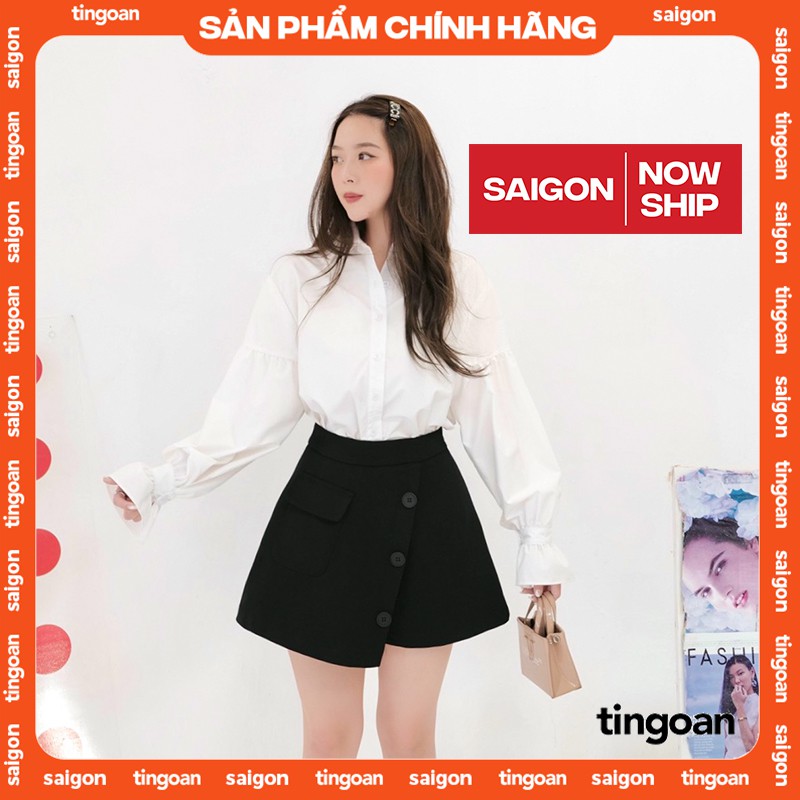 Quần váy cạp cao vạt chéo 3 cúc đen SOFT GLAM SKORT /BL