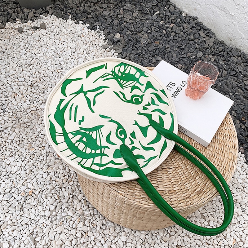 IELGY Túi Đeo Vai Vải canvas Dáng Tròn In Hình Động Vật Dễ Thương Cho Nữ