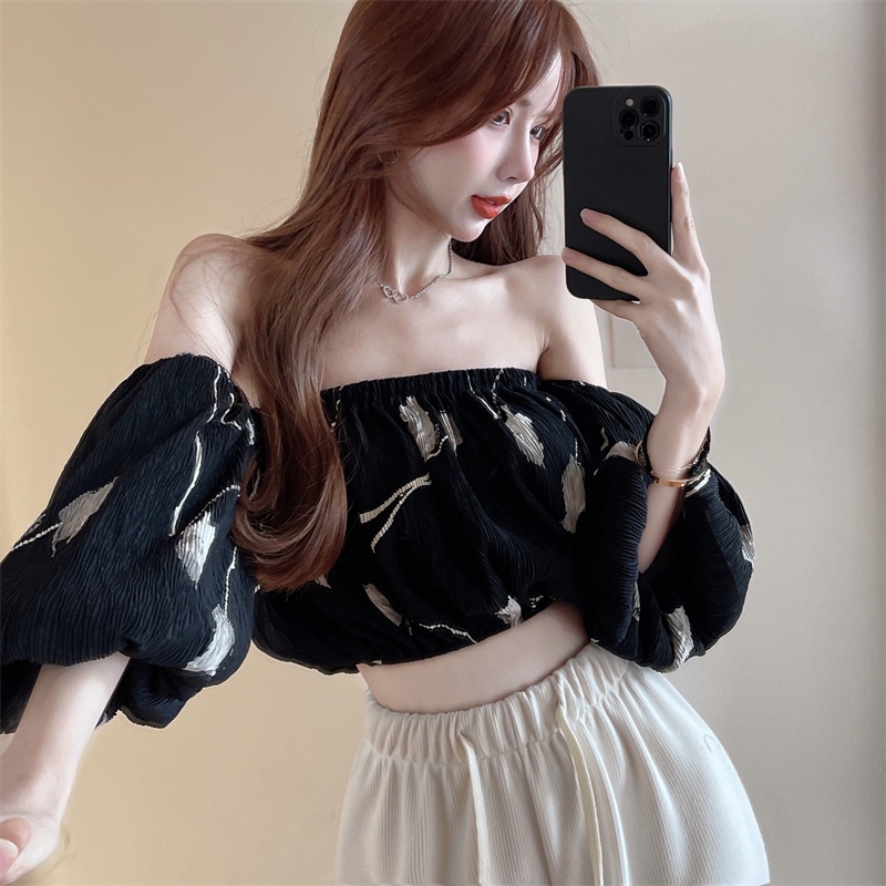 Áo Sơ Mi Tay Ngắn Hở Vai Dáng Rộng In Họa Tiết Độc Đáo Thời Trang Cho Nữ