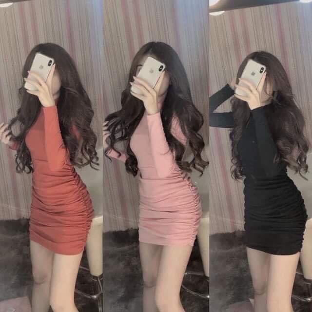 ĐẦM ÔM BODY TAY DÀI NHÚN SƯỜN HAI BÊN CHẤT THUN CO GIÃN TỐT