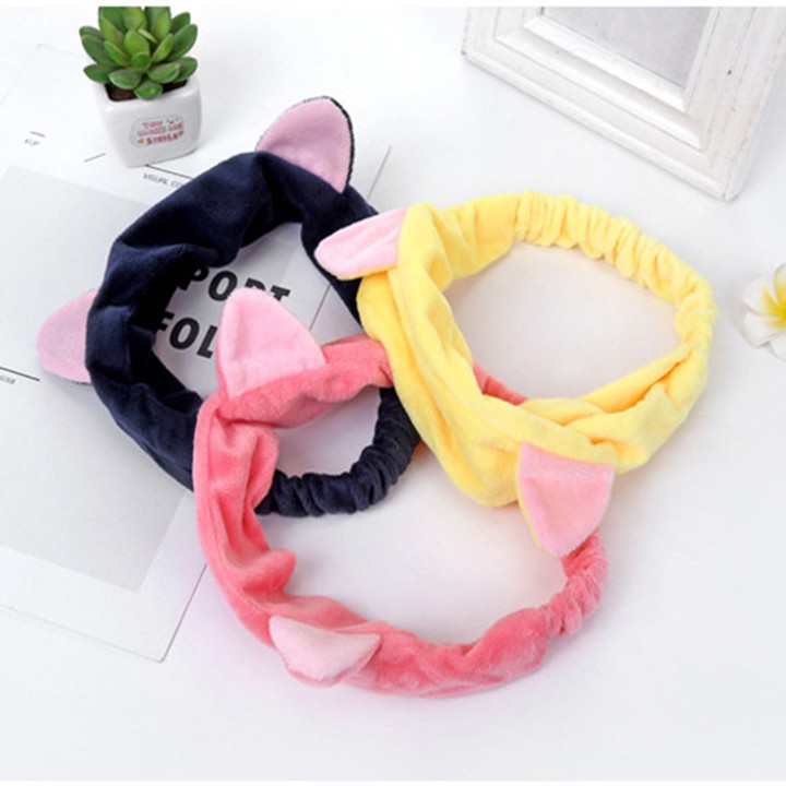 Băng đô tai mèo rửa mặt cài tóc Hàn Quốc turban mềm mịn co dãn youngcityshop 30.000