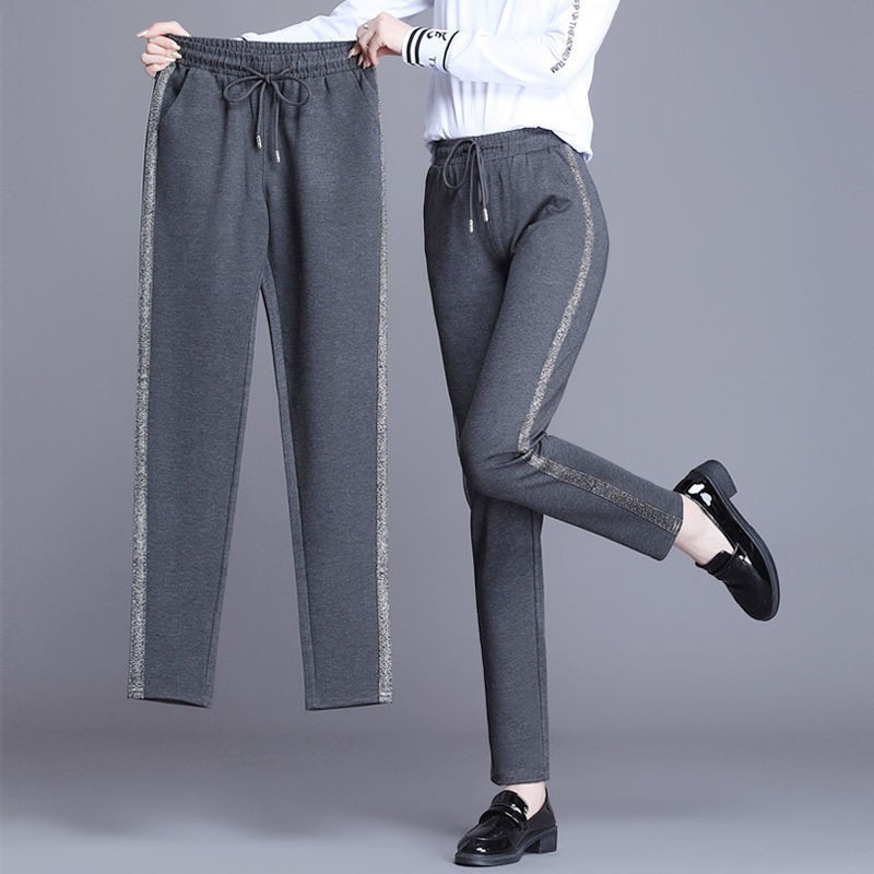 Quần thể thao lưng thun ống rộng bằng cotton thoải mái cho nữ