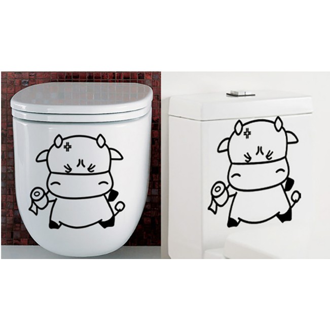 Decal dán Toilet - hình Chú Bò đen xinh xắn
