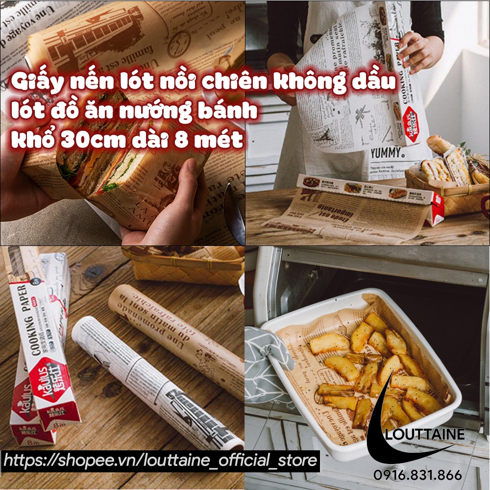 Cuộn giấy nến nồi chiên không dầu lót nồi đồ ăn nướng bánh không thấm dầu cuộn khổ ngang 30 cm dài 8 mét