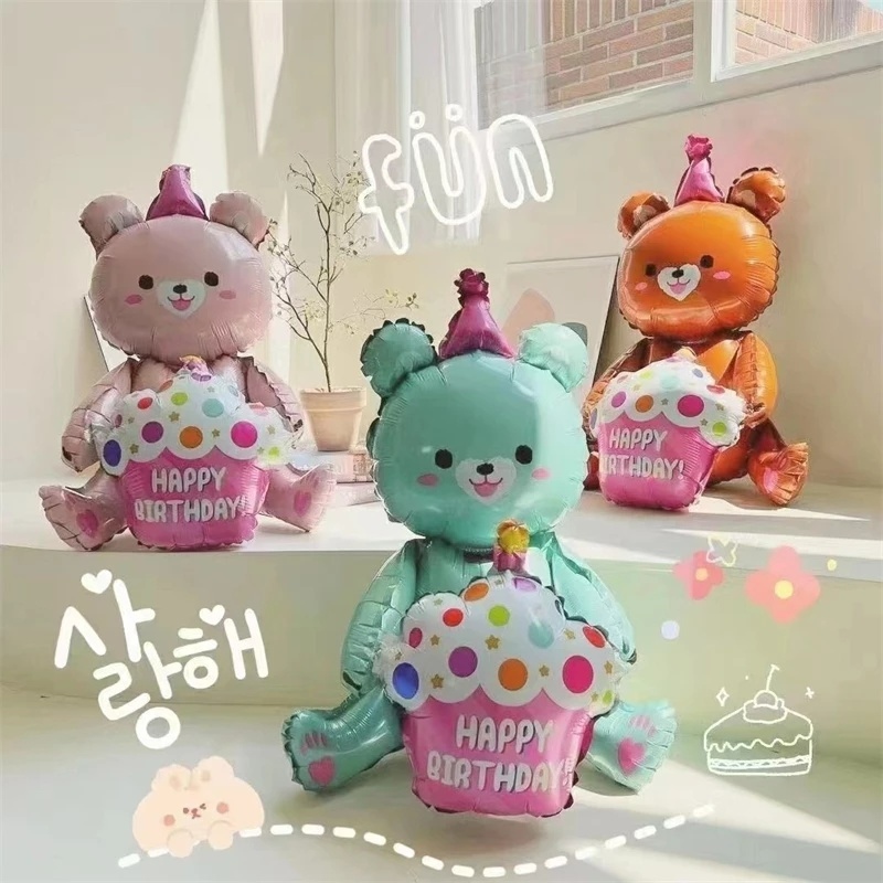 Bong Bóng Lá Nhôm Tái Sử Dụng Hình Gấu/Bánh Kem Hoạt Hình Dễ Thương Trang Trí Tiệc Sinh Nhật Cho Bé