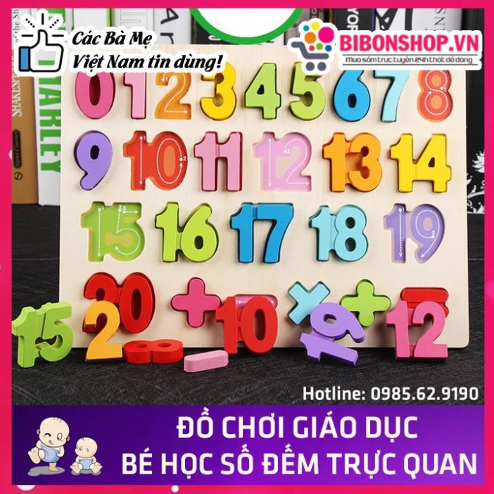 Bảng 20 Số Nổi Nền gỗ trắng Kèm Dấu Cho Bé Dễ Dàng Học Toán